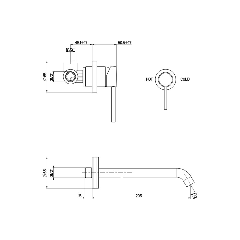 Wandarmaturen Einhebel-Waschtischmischer zur Wandmontage Gatoni Circle Two 9137/90C0