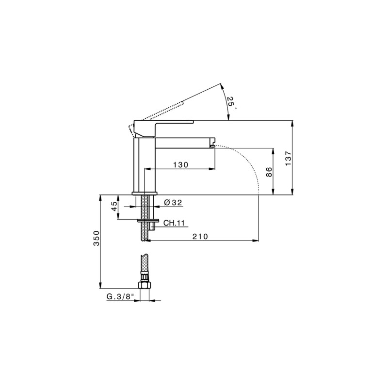 Wall-mounted sink taps Single lever waterfall basin mixer Huber Dado Cascade DC00054021