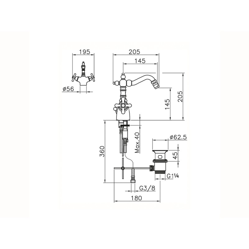 Robinets pour le bidet 2 levier Melangeur bidet thermostatique Huber Croisette CST5601021