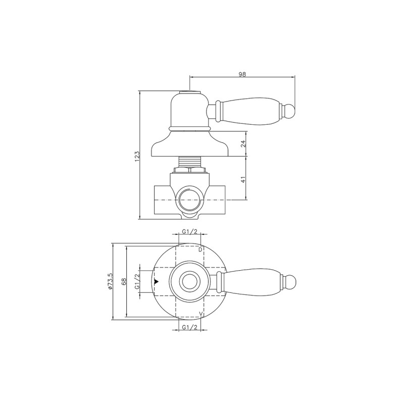 Built-in shower taps Built-in diverter 2 outputs Huber Croisette 653.CS01H.CR