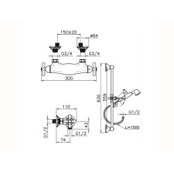 Full Shower Kit Thermostatic mixer set with shower rail Huber Croisette CSS0101021