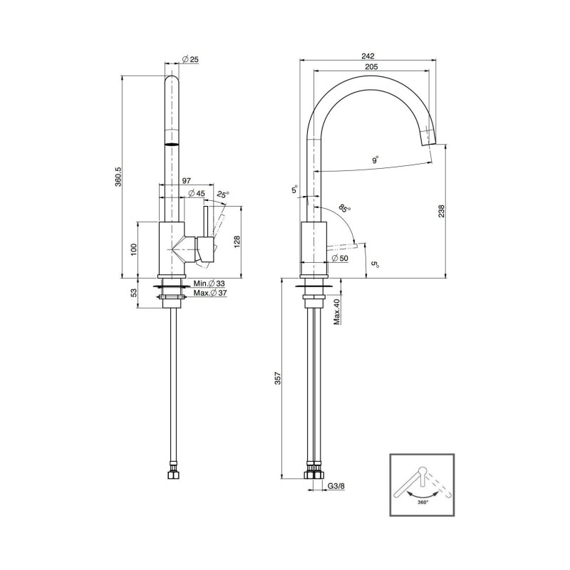 Rubinetti Cucina Tradizionali Miscelatore lavello cucina in acciaio inox AISI304 canna alta Fima Carlo Frattini F7057/BINOX