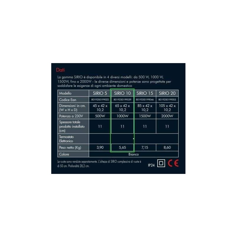 Elektrische Heizkörper Digital gesteuerter elektrischer Konvektor 65x42 cm Farbe weiß Radialight SIRIO TCSIR101