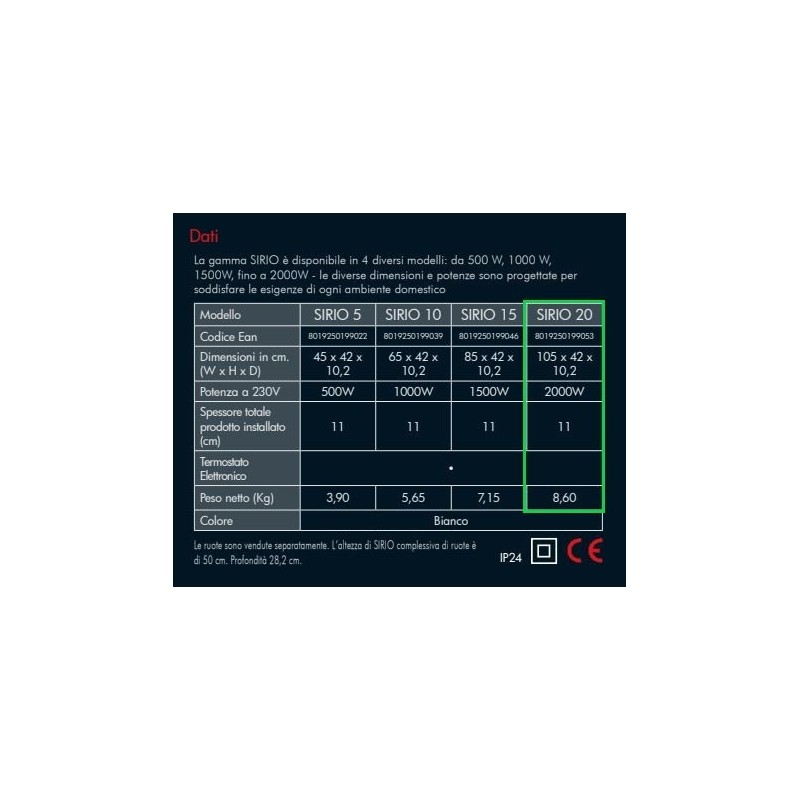 Elektrische Heizkörper Digital gesteuerter elektrischer Konvektor 105x42 cm Farbe weiß Radialight SIRIO TCSIR201