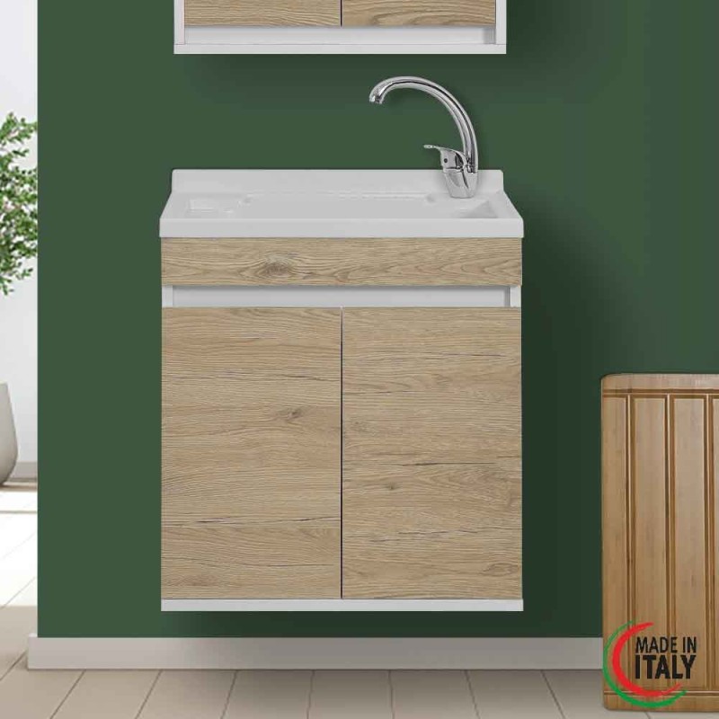 Laundry furnitures Washbasin 60 cm suspended installation in oak color Feridras Fabula 801030