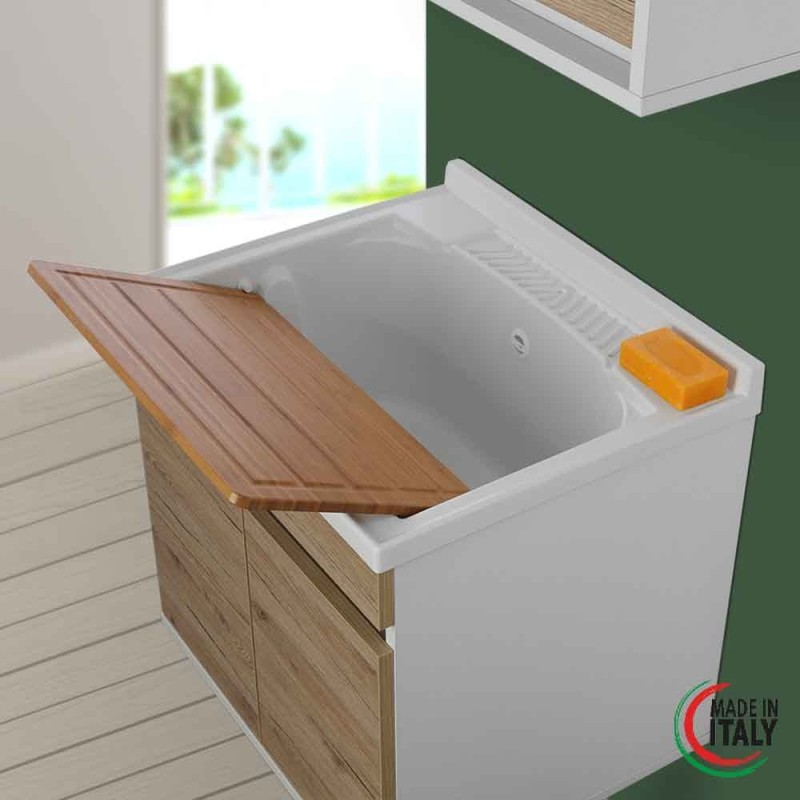 Laundry furnitures Washbasin 60 cm suspended installation in oak color Feridras Fabula 801030