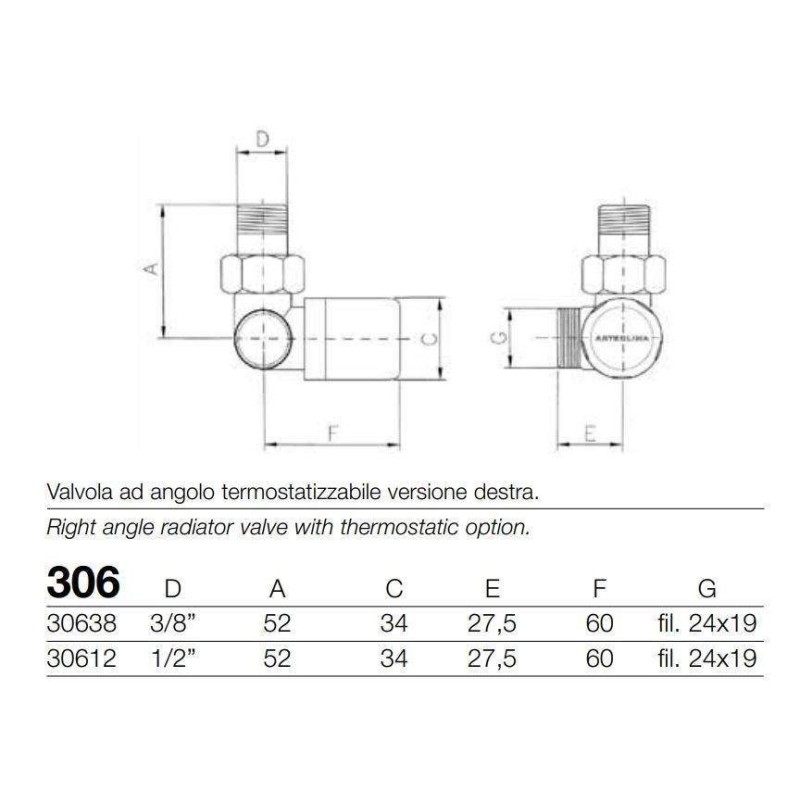 Support radiateur Jeu de vannes pour radiateurs hydrauliques avec vanne droite Arteclima KITVAL2