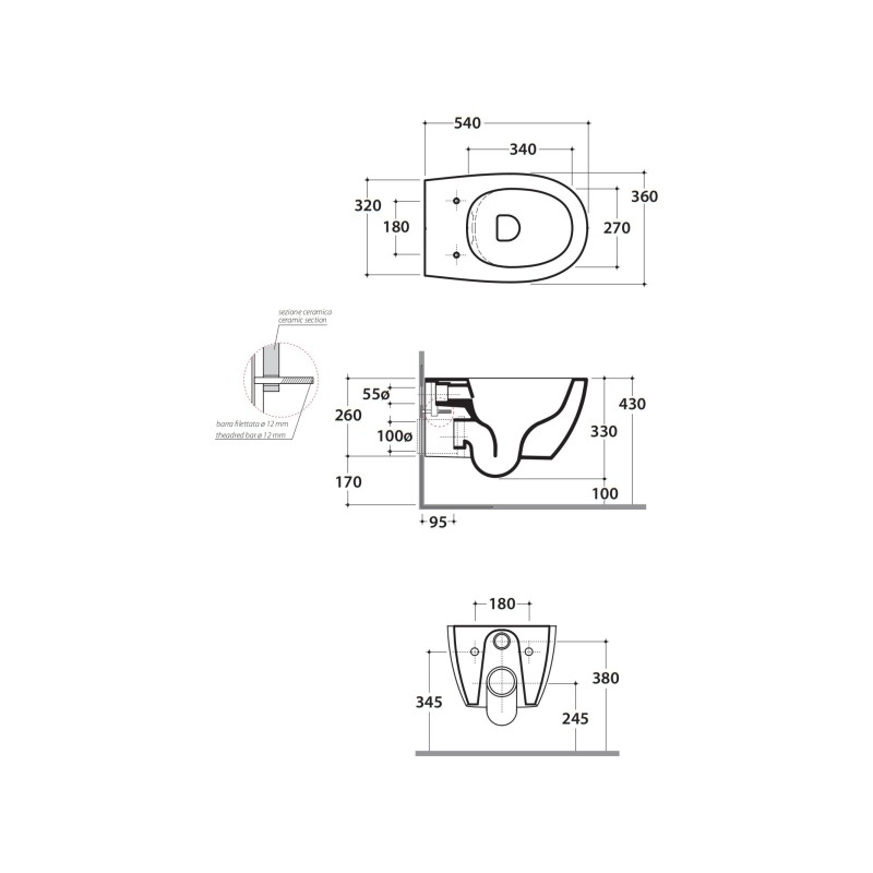 WC sospesi Vaso WC in ceramica installazione sospesa senza brida 54.36 Globo 4ALL MDS03