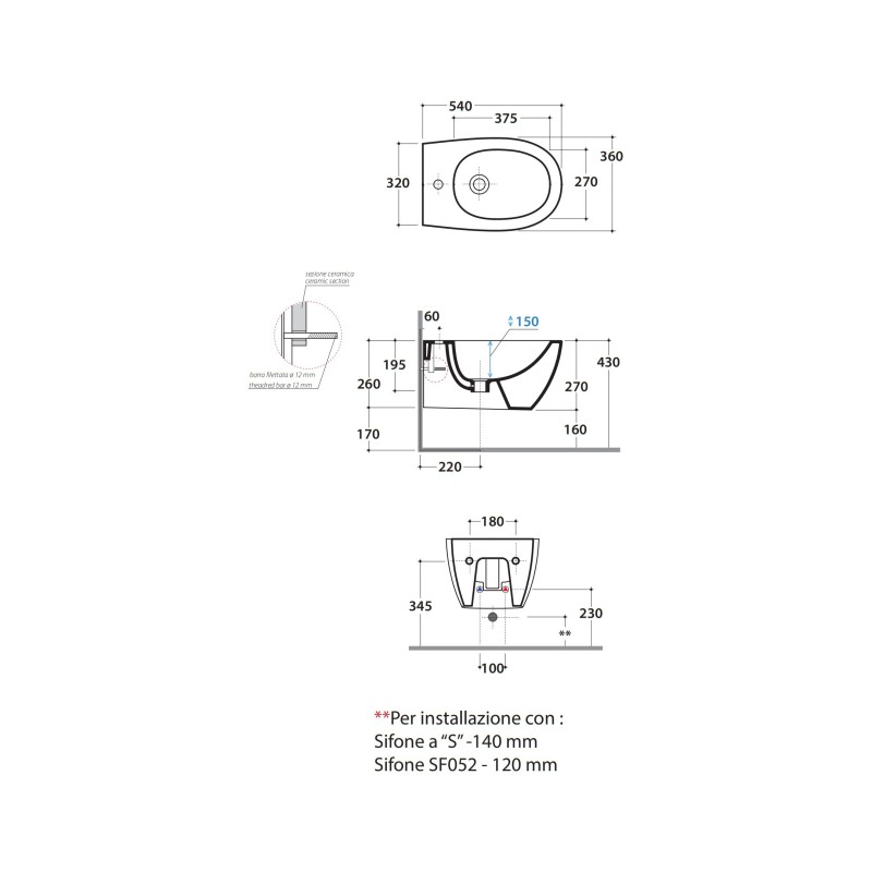 Wand Bidets Hängende Installation mit Keramikbidet 54.36 Globo 4ALL MDS09