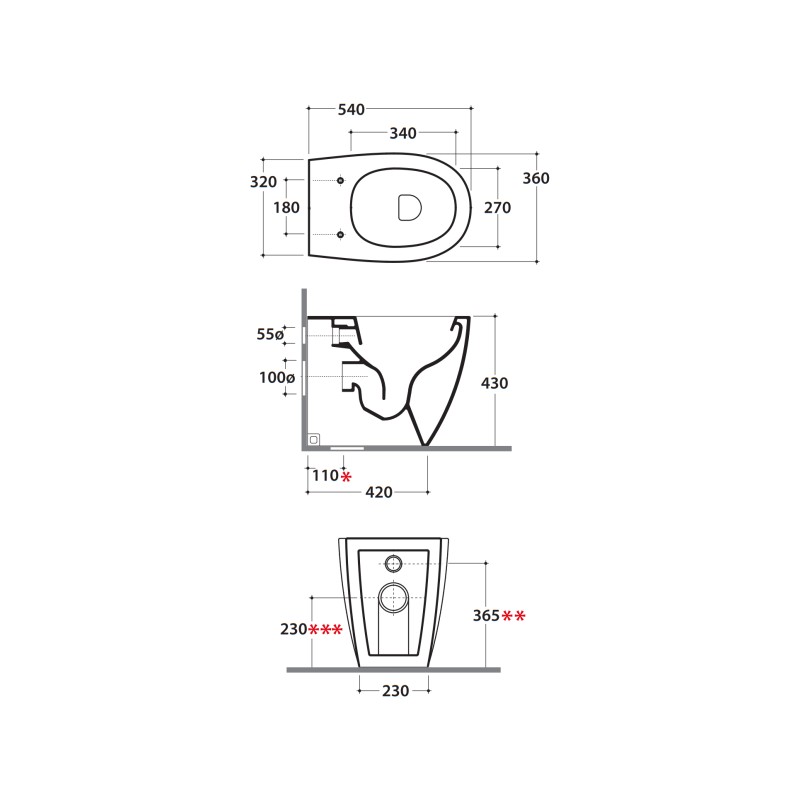 Ground based WC Back to wall ceramic toilet bowl for back to wall installation 54.36 Globo 4ALL MD005BI