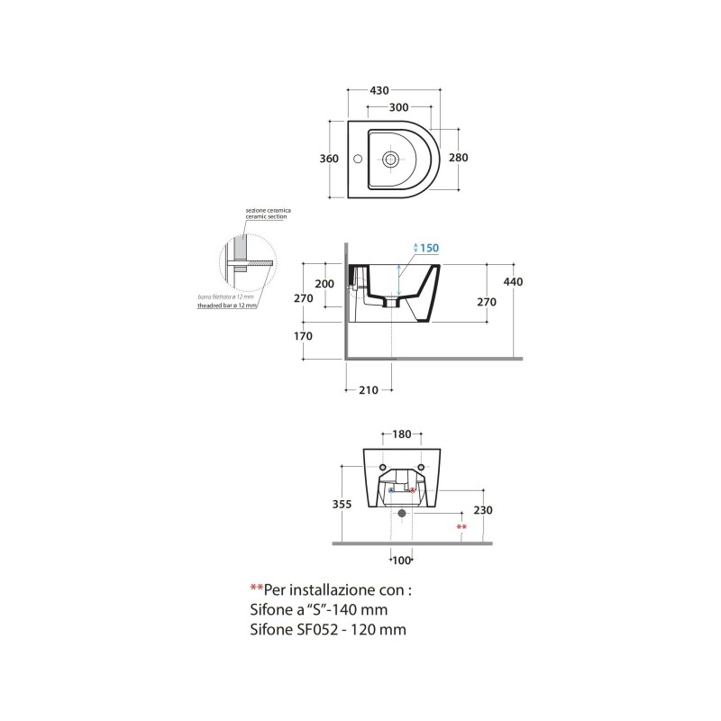 Bidet sospesi Bidet in ceramica installazione sospesa 43.36 Globo Forty3 FOS12