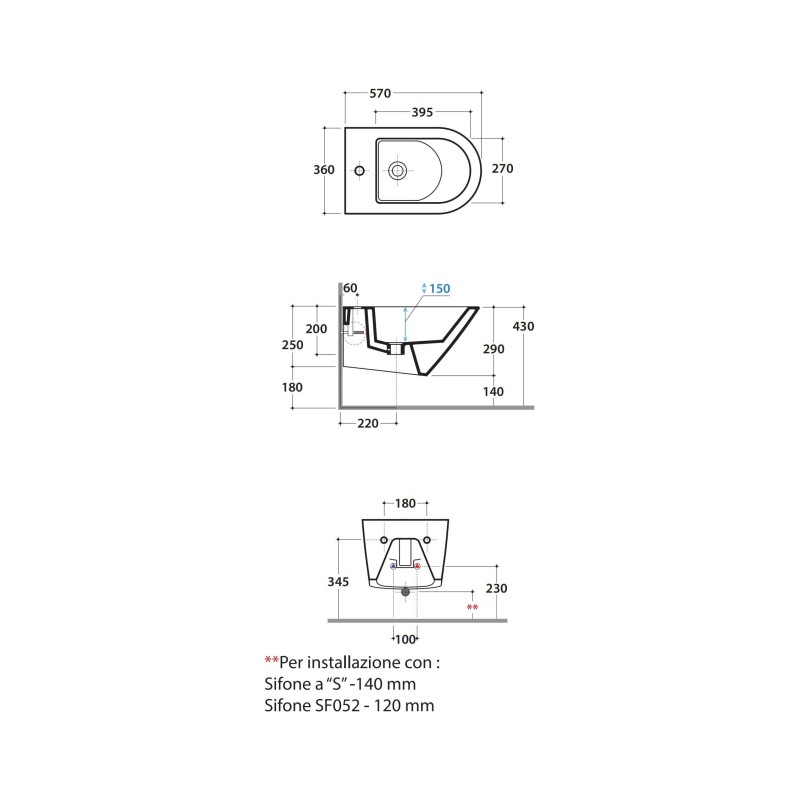 Suspended bidet Ceramic bidet suspended installation 57.36 Globo Forty3 FOS09