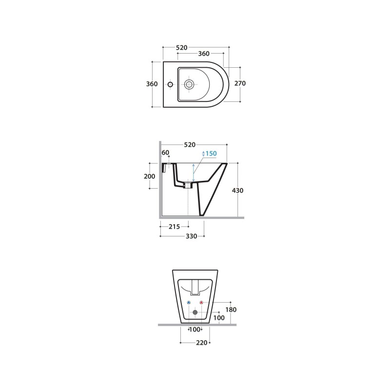 Bidet a Terra Bidet in ceramica a terra installazione filo parete 52.36 Globo Forty3 FO010BI