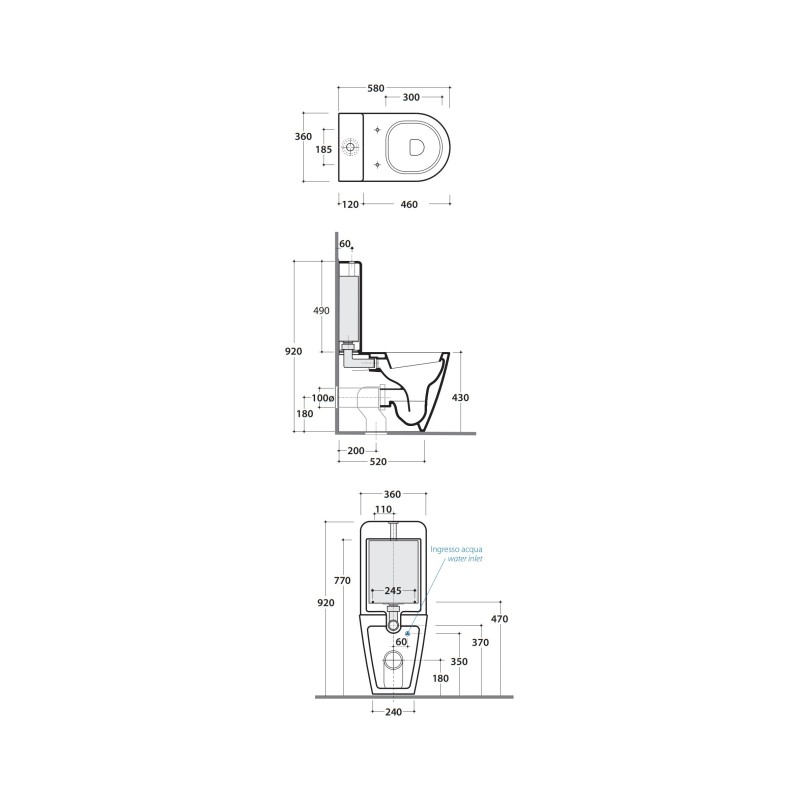 Stand WCs Monoblock-Keramik-WC für die Installation an der Wand 58.36 Globo Forty3 FO003BI