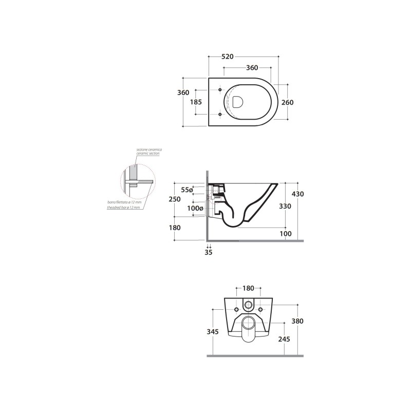 Set Sanitari Wc e Bidet Kit bidet e vaso sospesi senza brida colore bianco lucido da 52x36 cm Globo Forty3 KITFORTY4BI