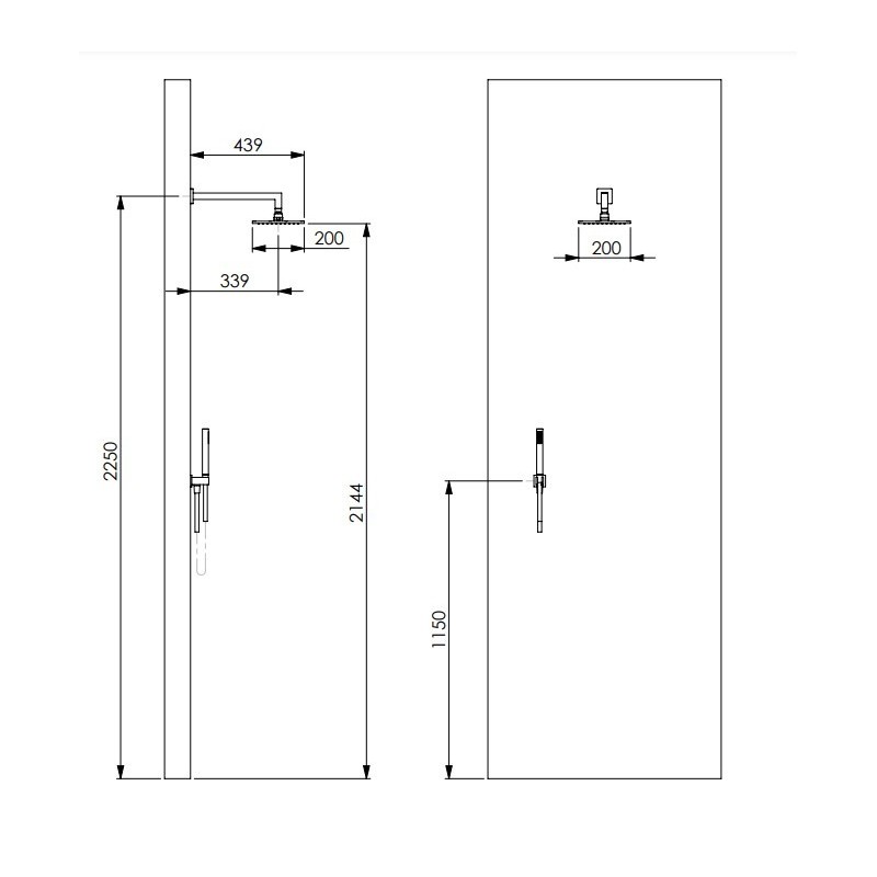 Duschset Quadratisches Duschset aus mattschwarzem Messing mit 30 x 30 Duschkopf Damast Estro 15411