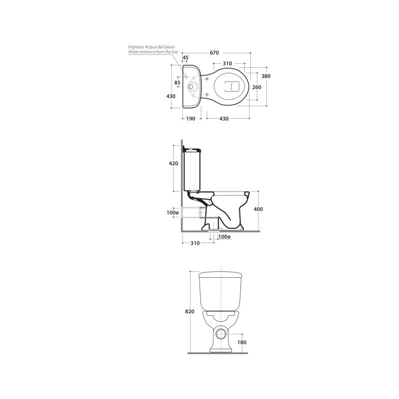 Ground based WC Monobloc ceramic WC floor drain 67.43 Globo Paestum PA003BI