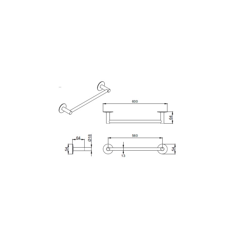 Porta Asciugamani Porta asciugamani modello tondo 60 cm nero opaco Icrolla Venezia 16057NO