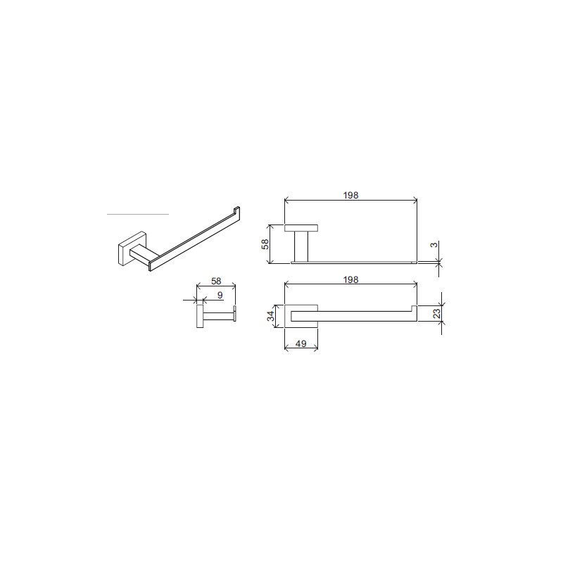 Portarrollos para papel higiénico Portarrollos de papel higiénico modelo cuadrado negro mate Icrolla Zurigo 16071NO