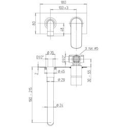 Grifo lavabo de pared Mezclador de lavabo de pared con placa 180x80 mm negro mate Paini Nove 09YO208TCP