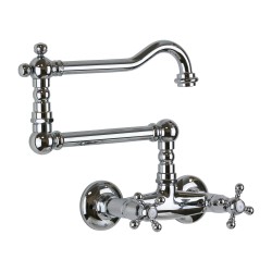 Wall-mounted kitchen taps Chrome color double lever tap for kitchen sink with articulated spout Porta&Bini Old Fashion 62552CR