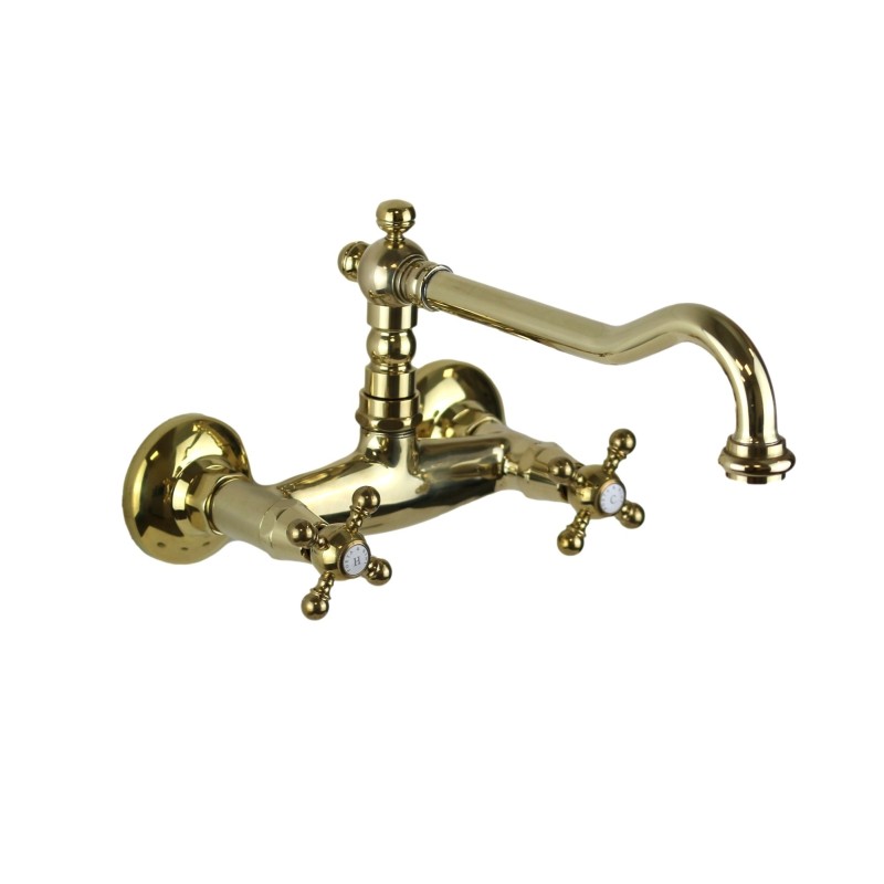 Wall-mounted kitchen taps Wall mounted kitchen sink faucet in natural brass colour Porta & Bini Old Fashion 62551GI