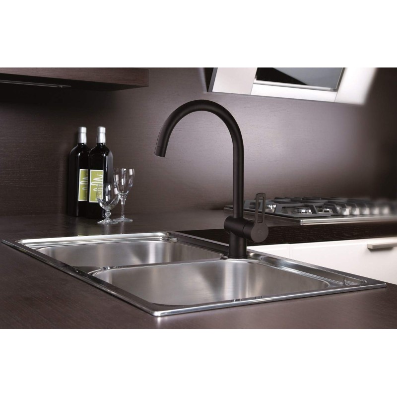 traditional kitchen taps Matt black kitchen sink mixer Paffoni Ringo RIN180NO