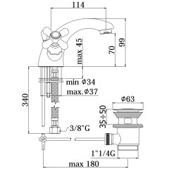 Rubinetti Lavabo 2 Maniglie Rubinetto per lavabo doppia leva bocca 114 mm colore cromo oro Paffoni Iris IRV075CO