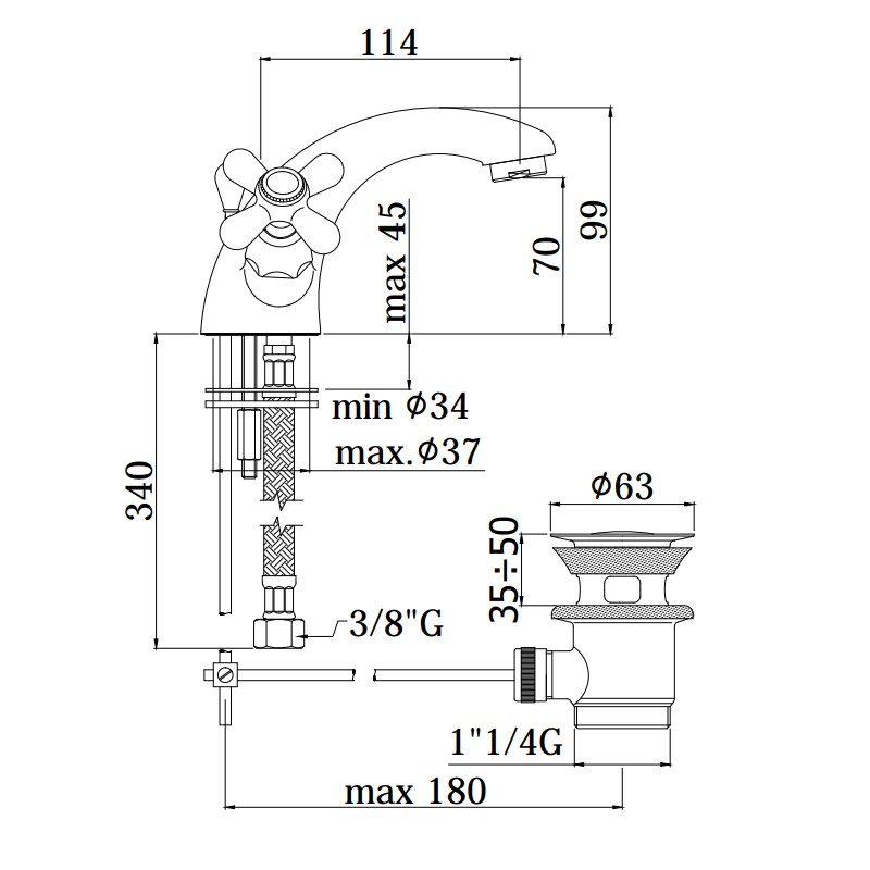 Grifos lavabo bimando Grifo para lavabo de doble palanca de caño bajo en color cobre Paffoni Iris IRV075RM