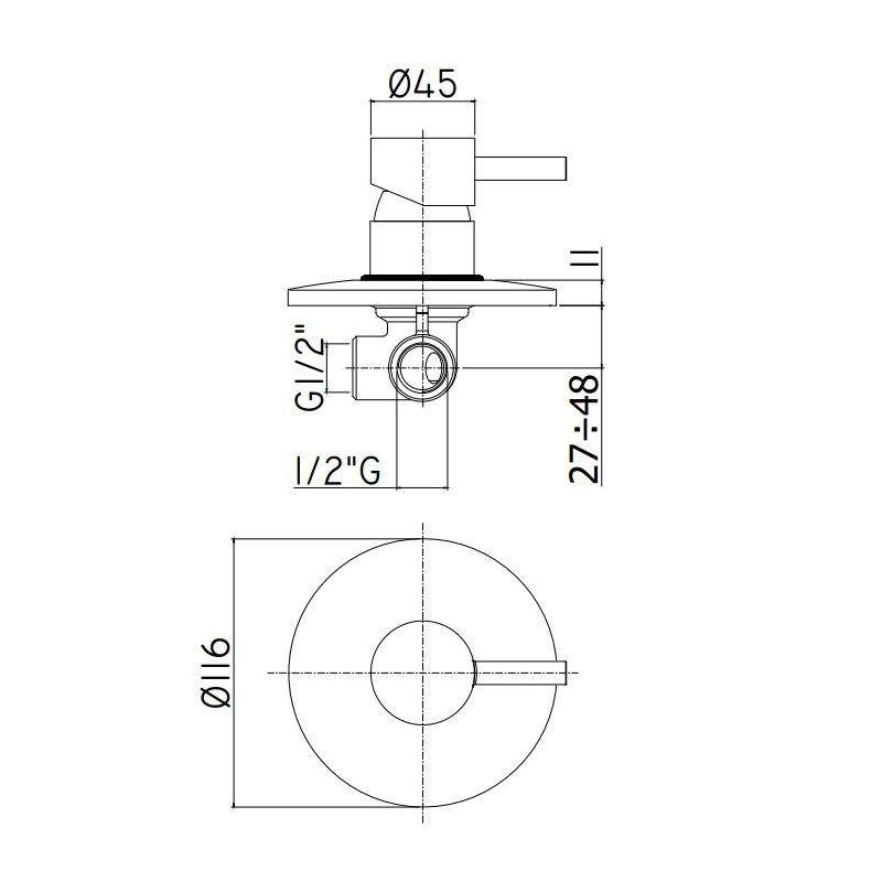 Built-in shower taps Built-in shower mixer in brushed steel color Ø 116 plate Paffoni LIGHT LIG010ST