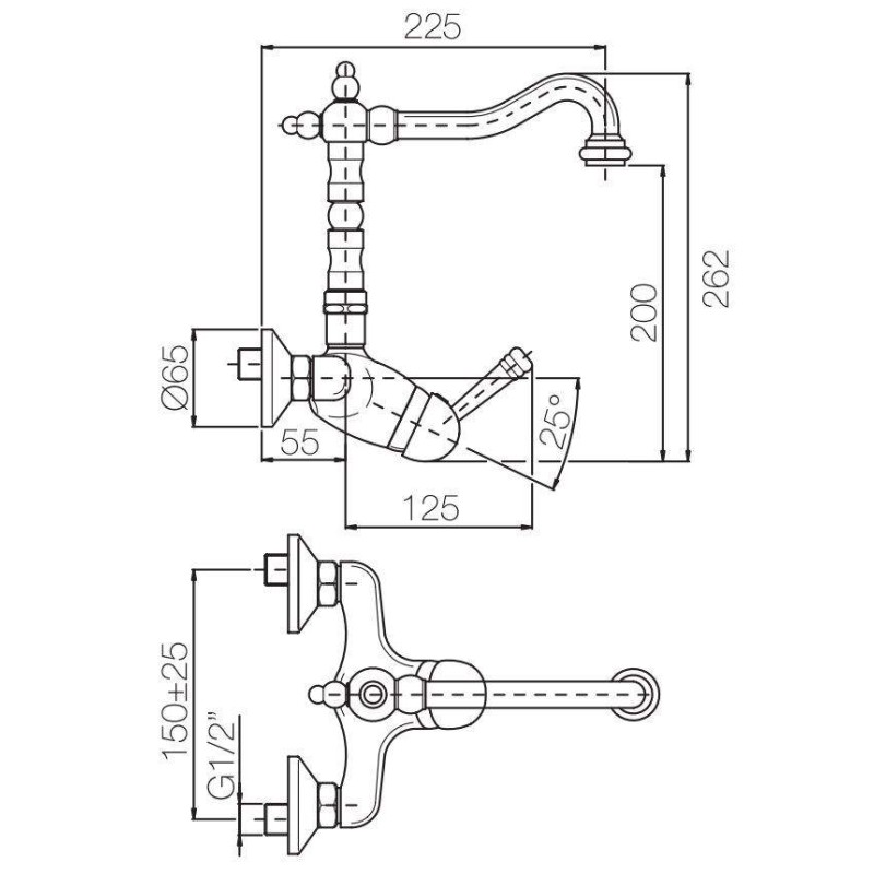 Wall-mounted kitchen taps Wall-mounted sink mixer in bronze color with high swivel spout Porta & Bini New Old 50451BR