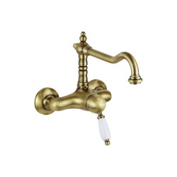 Grifos cocina de pared Mezclador de lavabo de pared en color bronce con caño alto giratorio Porta & Bini New Old 50451BR