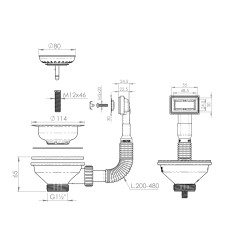 Drains for sinks Ø114 white waste for Ø90 hole sink with overflow L.B. PLAST D601-WH-CV