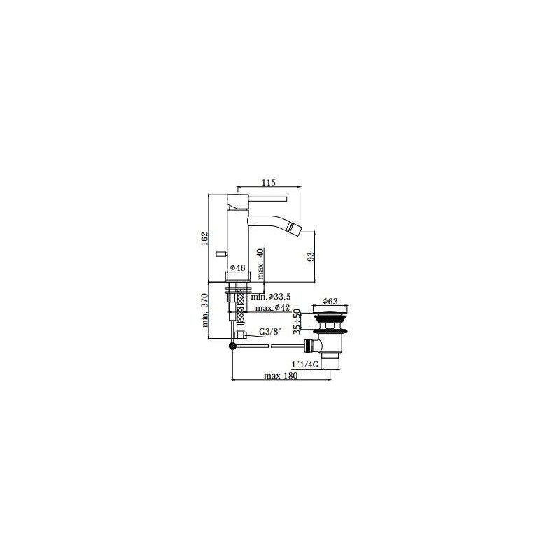 Robinets pour le bidet 1 levier Mitigeur bidet couleur acier brossé avec vidage 1"1/4 Paffoni Light LIG135ST