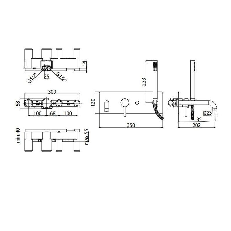 Einhebel Wannenarmaturen Eingebauter Wannenmischer in mattem Schwarz Paffoni Light LIG001NO