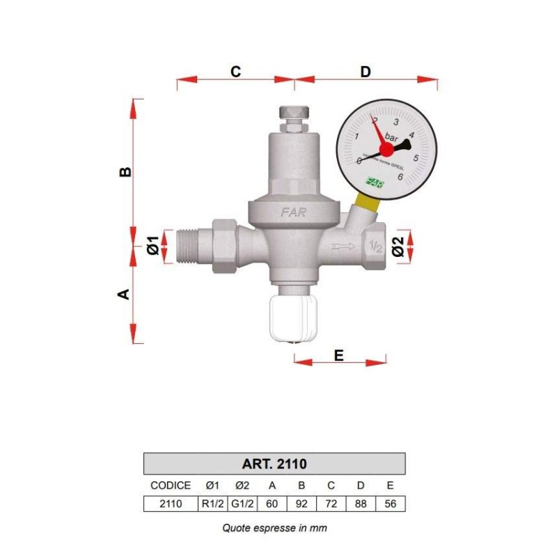 Komponenten für Energiesysteme Automatisches Füllventil verchromt mit Manometer FAR 2110