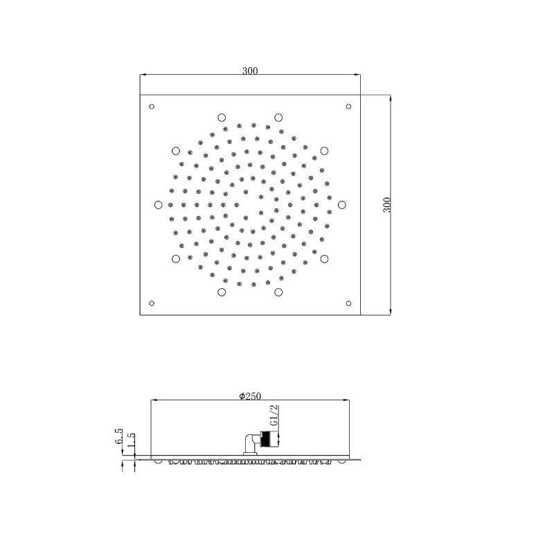 Quadratische Duschköpfe Deckeneinbauduschkopf in mattschwarzer Farbe Pollini acqua design Marte SD4960303NO