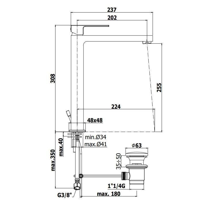 Grifos de lavabo palangana Mezclador para lavabo cuerpo alto Paffoni ELLE EL085CR