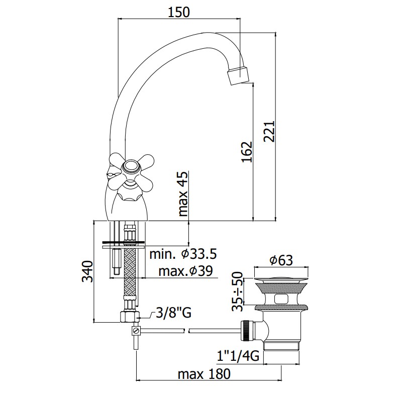 2-handle Waschbasin mixer Two-lever sink faucet with copper colored swivel spout Paffoni Iris IRV077RM