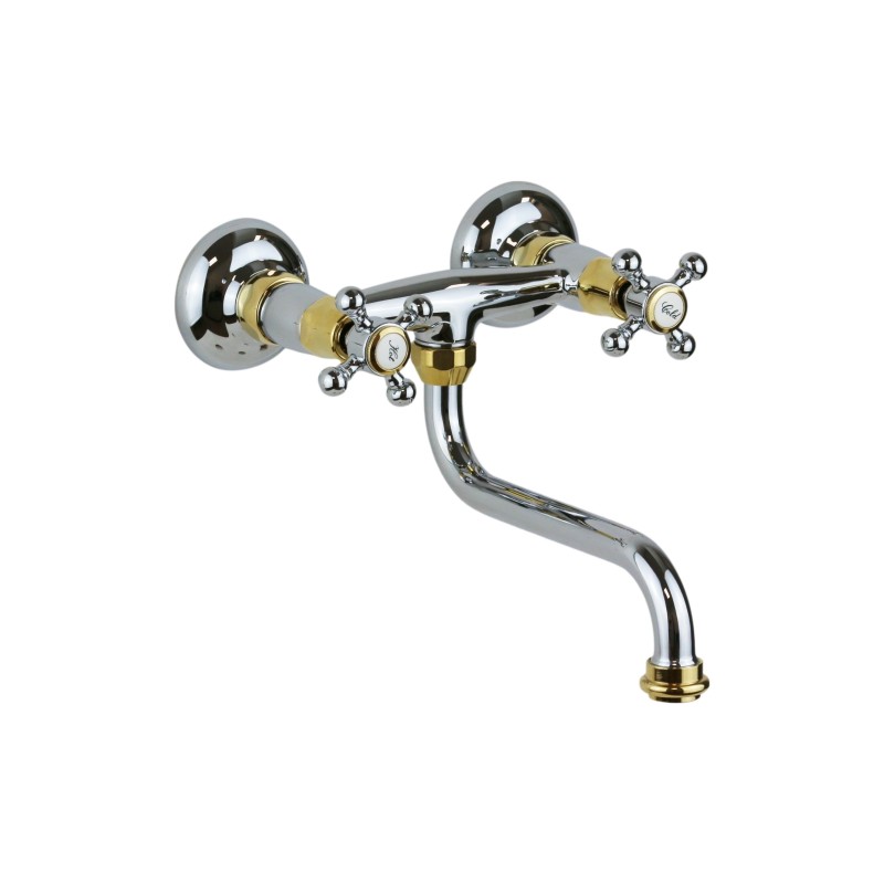 Wall-mounted kitchen taps Wall-mounted sink mixer with adjustable chrome-gold spout Paffoni Belinda FBLV161CO