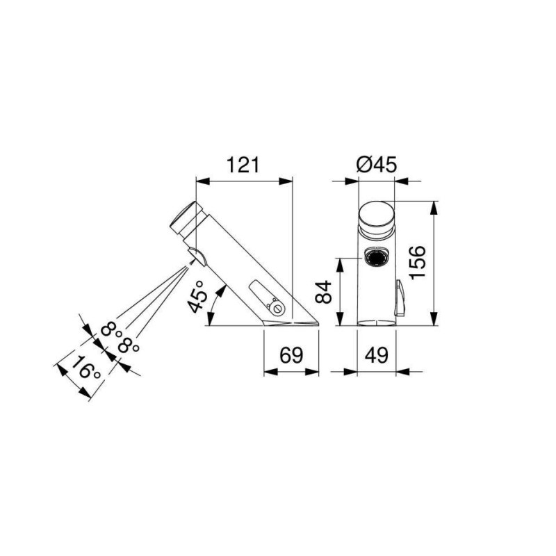 Robinets avec bouton de temps pour la sortie d'eau Mitigeur temporisé lavabo série 45 avec poussoir IDRAL 845.12