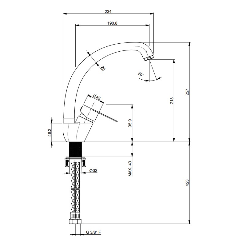 Robinets traditionnels pour la cuisine Mitigeur de cuisine traditionnel en acier inoxydable AISI 304 VE001AC