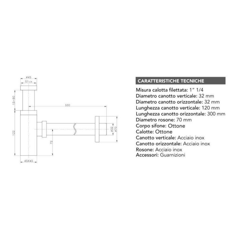 Siphon, Ausgüsse und Abflüsse Siphon und Ablaufgarnitur in gebürsteter Kupferfarbe Pollini KITSCA1RA