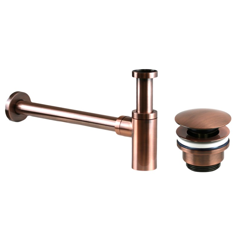 Siphons, discharges and drains Siphon and waste set in brushed copper color Pollini KITSCA1RA