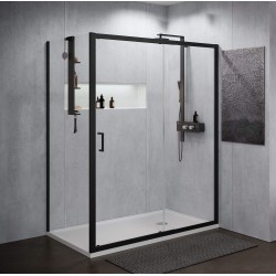 Corner shower cubicle Corner shower enclosure with sliding door 100 x 70 cm, matt black profiles Novellini Zephyros 2P+F