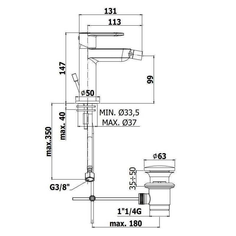 Robinets pour le bidet 1 levier Mélangeur de bidet en laiton chromé Paffoni Candy CA135CR