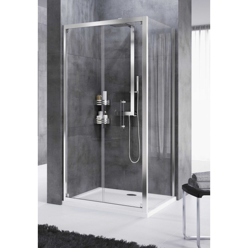 Mampara de ducha de esquina 80 x 80 cm con puerta abatible y pared