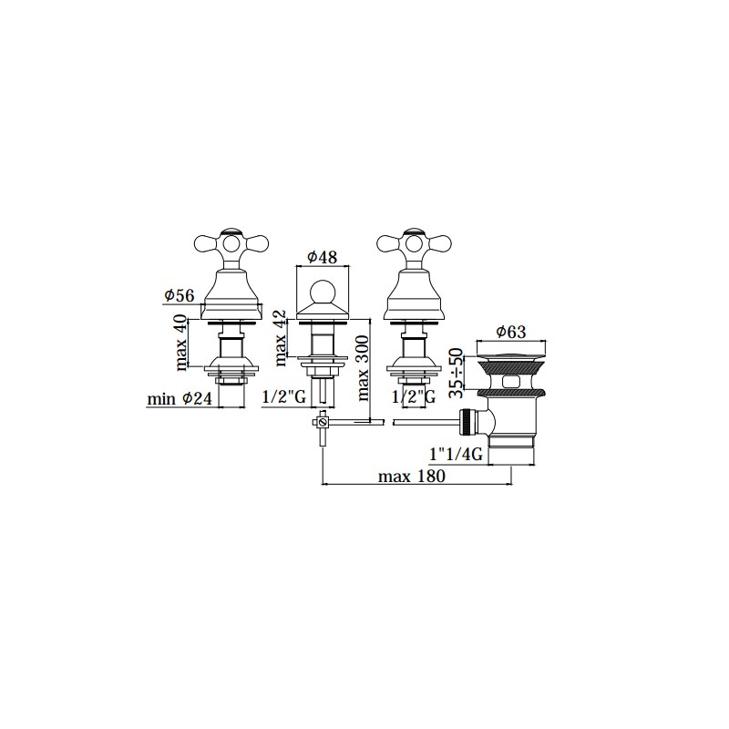 Three holes bidet battery 3-hole double lever bidet tap copper color Paffoni IRIS IRV116RM