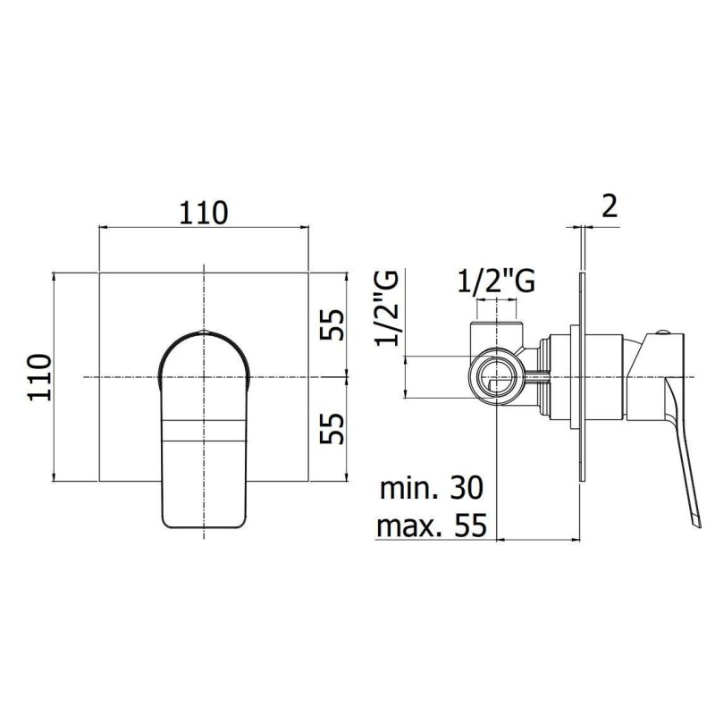 Unterputz Duscharmaturen Brause-Einbaumischer 1 Auslauf mit Edelstahlplatte Paffoni Tilt TI010ST/M