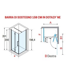 Mampara de ducha de esquina 70 x 70 cm con puerta abatible bien y lateral  fijo